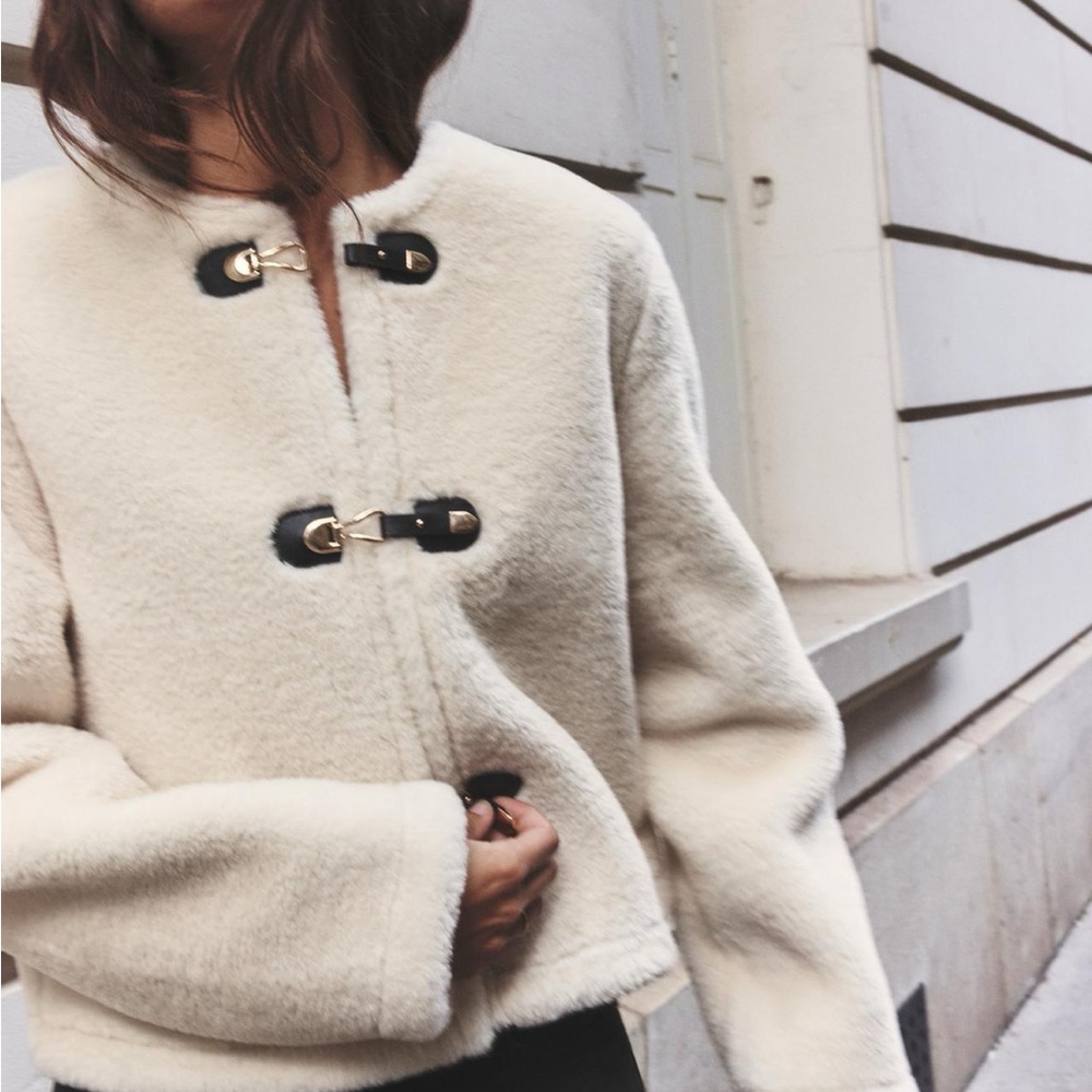 Zara Cream Jacket with Black Accents Size S